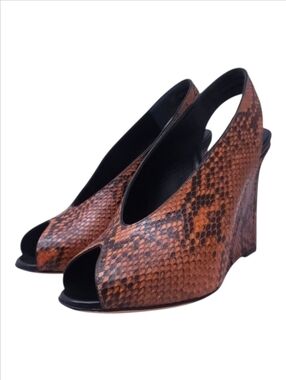 CELINE | Phoebe Philo Snakeskin Wedge Slingback Peep-Toe Sandals EU 36/ US 6 NWT